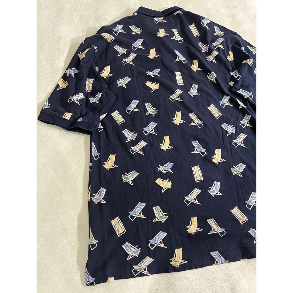 Vintage Tommy Hilfiger Golf Men Polo Shirt Navy Beach Chairs Print Short Sleeve - Picture 14 of 16